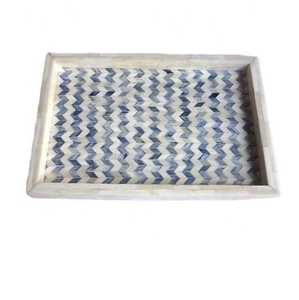 Plateau d'incrustation d'os en Design Chevron Taille de couleur bleue Peut être personnalisé Plateau d'incrustation marocain Plateau de service fait à la main Maison par tradebit - Product Image 4