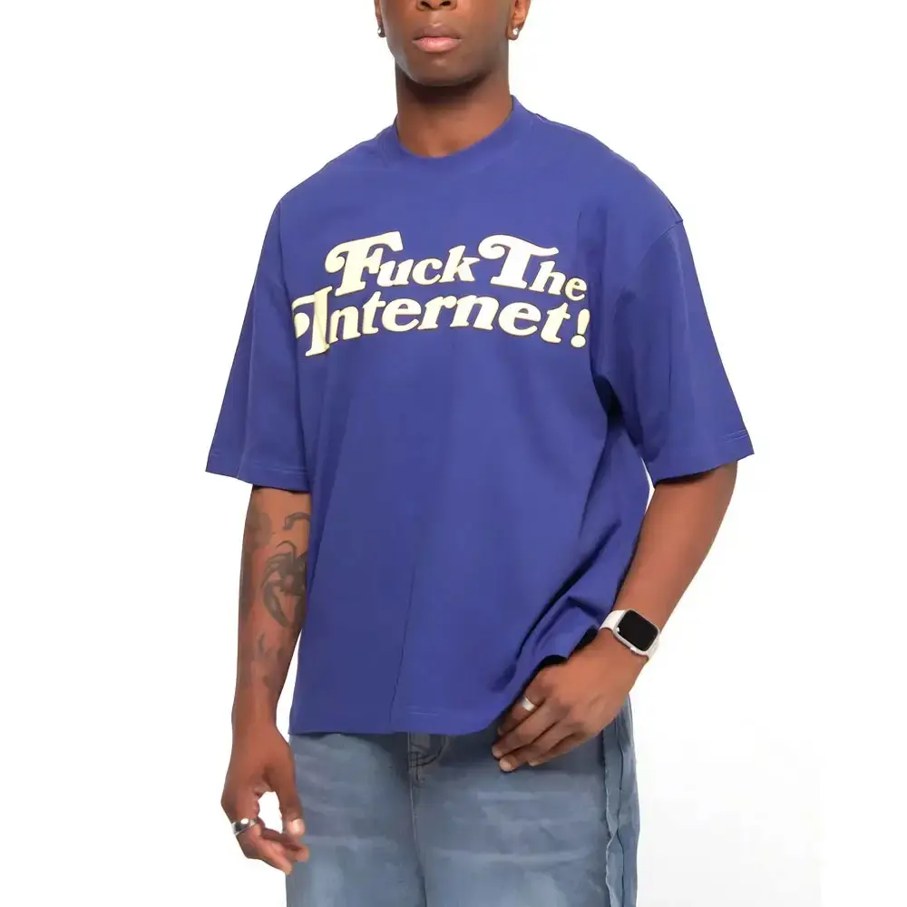 Maglietta personalizzata a tracolla 100% cotone Unisex girocollo oversize T-Shirt da uomo con stampa a sbuffo