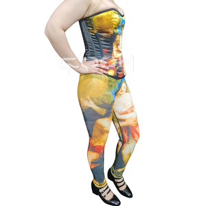 Conjunto de Dos Piezas de Top Corset con Cordones y Leggings de Cintura Alta con Estampado Renacentista Vintage para Mujer - Product Image 4