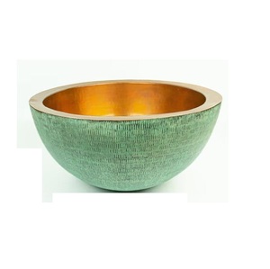 Meilleures ventes Lavabo de salle de bain en cuivre pur à double paroi avec finition patinée vert antique pour hôtels et villas - Product Image 1