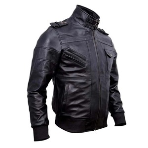 Winter <b>Leather</b> Jacket with Stand Collar Zipper Closure <b>High</b> Street Style Customizable Price for Men - Product Image 4