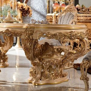 European Baroque Style Wood <b>Dining</b> <b>Table</b> Set With Gold Carving And Glass <b>Top</b> Antique Design For Home Furniture - Product Image 6