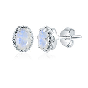 Boucles d'oreilles ovales en pierre de lune pour femmes Rhaya Jewels, plaquées rhodium, argent sterling, design classique romantique, cadeau de fiançailles ou de mariage - Product Image 3