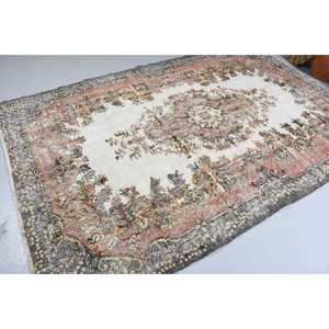 Vintage Rug, Large 6.3x9.6 ft Turkish Rug, <b>Brown</b> Floral <b>Wool</b> Rug - Product Image 2
