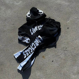 Conjunto de sudadera y pantalones de chándal con parche bordado desgastado personalizado para hombre, ropa de calle de invierno - Product Image 1