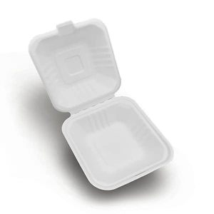 Boîte à hamburger carrée en papier biodégradable 6x6 pouces, conteneur à clapet écologique pour plats à emporter, étanche, résistant à la graisse, lavable au lave-vaisselle - Product Image 4
