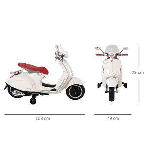Moto électrique sous licence officielle HOMCOM pour enfants, 2 roues, lumières et sons, 108x49x75 cm, blanc - Product Image 3