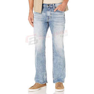 Vente en gros de pantalons jeans droits 100% coton pour hommes, vêtements décontractés, légers, taille moyenne, tissu en toile, respirant, couleur pierre - Product Image 1