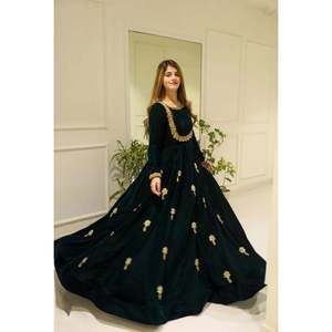 Luxury Elegant Green Velvet Maxi Dress for Women Handmade Floral Print Winter for Evening Parties Weddings <b>Sequined</b> Tiered - Product Image 3