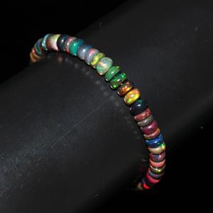 18K Gold Vermeil Smooth Rondelle Black Opal <b>Beads</b> <b>Bracelet</b> Natural Gemstone Fine Beaded Jewelry Personalized Gift for Her - Product Image 1