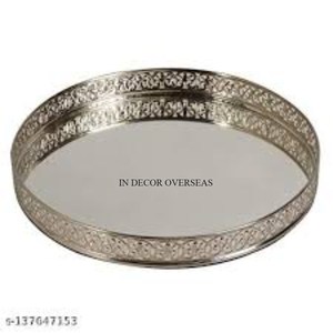 2025 Best Seller <b>Mirror</b> <b>Tray</b> <b>With</b> Gold Plated Heavy Duty Metal Unique Designer Border Hotel And Restaurant Table Centerpiece - Product Image 2