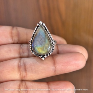 แหวนเงินแท้ 925 ทรงลูกแพร์ ประดับลาบราดอไรต์หลากสีสไตล์โบฮีเมียน สำหรับผู้หญิงและผู้ชาย  เครื่องประดับอัญมณีธรรมชาติสำหรับงานหมั้น - Product Image 3