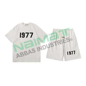 Top Premium OEM doble línea pantalones cortos de manga corta Camiseta de hombre suelta High Street Casual traje de verano camiseta pantalones cortos - Product Image 5