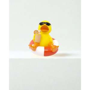 Pato de Goma Pequeño de PVC Ecológico con Logotipo Personalizado, Juguete para Bañera con Anillo de Natación, Juguete de Pato de PVC Pequeño para Bañarse en Verano - Product Image 1