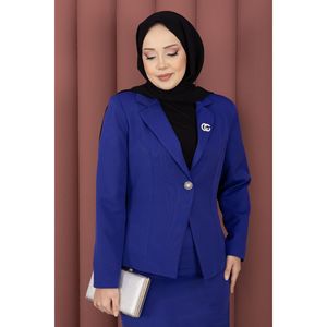 Conjunto de Dos Piezas para Mujer, Blazer y Falda Azul Marino, Estilo Casual y de Negocios, con Decoración de Botones, Corte Regular, Largo Completo - Product Image 2