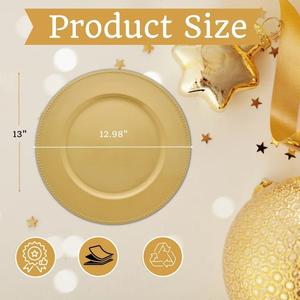 Platos Base de Lujo Dorados - Plato Base de Metal Texturizado de 13 Pulgadas para Bodas y Eventos, Plato Base de Metal de Lujo para Mesa - Product Image 4