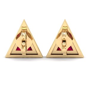 Pendientes de Botón con Tuerca de Rosca y Gema de Rubí de 2.2 Quilates en Forma de Triángulo Hechos a Medida por REYES para Mujer, Joyería de Oro de 14K con Moissanita - Product Image 4