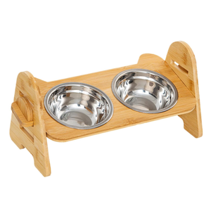 New Arrival Wooden Pet Feeder with Two Stainless Steel <b>Bowls</b> for <b>Dogs</b> and Cats <b>Raised</b> Stand <b>Food</b> and Water Feeding Station - Product Image 1