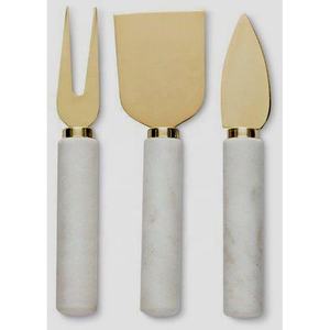 ชุดมีดหั่นชีสชุบเงินสแตนเลสมีดรับประทานอาหารด้ามหินอ่อนขัดเงาสำหรับใช้ในบ้าน - Product Image 1