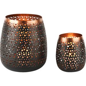 Candelabros votivos de diseño de lunares de Metal de hierro negro hechos a mano, paquete de decoración navideña para el hogar, 2 farolillos recubiertos de polvo - Product Image 1