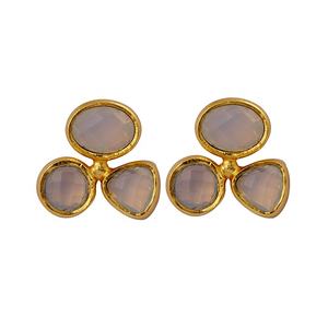 ชุดคอลเลตต์ชุบทองทำมือสำหรับผู้หญิงสำหรับโอกาสพิเศษต่างหูเม็ดเดี่ยวแฟชั่นประดับพลอยคาลซิโดนี prehnite - Product Image 5