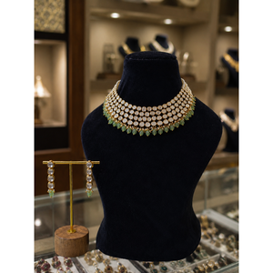 Zinc Alloy Double Layer Moissanite Claw Setting Choker Necklace <b>Set</b> Gold Plated Indian <b>Bridal</b> <b>Jewelry</b> for Women - Product Image 1