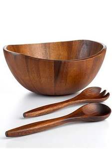 Bol à salade en bois fait main avec un ensemble de cuillère et de fourchette assorti pour servir et décorer la table à manger, pour une utilisation sur la table à manger de la cuisine - Product Image 3