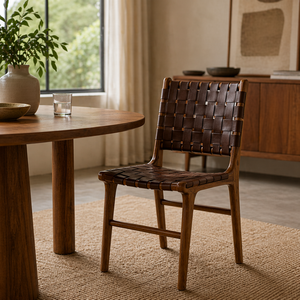 Chaise de salle à manger FREYA de style moderne du milieu du siècle |   Meubles de maison en bois massif avec sièges en cuir |   Sièges personnalisés couleur sur mesure Garantie de 3 ans - Product Image 2