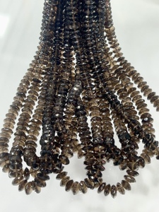 Natural AAA Grade Luxury Smokey Quartz German <b>Cut</b> Faceted <b>Disc</b> Shape Rondelle Beads Size 7 to 8mm 14 Inches Strand - Product Image 3