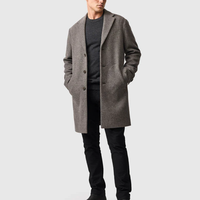 Manteau classique en laine à revers cranté pour homme Manteau long d'affaires gris vison pour les déplacements en hiver Tenue de cérémonie à simple boutonnage