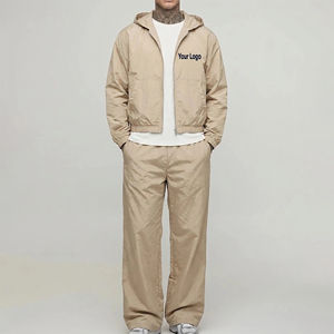 OEM Premium Quality Streetwear <b>Crop</b> <b>Top</b> Fit Windbreaker Set Custom Printed Logo Solid Color Windproof Sweat suit <b>For</b> <b>Men</b> - Product Image 1