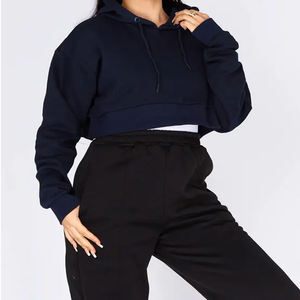 100% coton polaire à manches longues sweat à capuche court pour les femmes imprimé personnalisé poids lourd solide noir sportif grande taille respirant - Product Image 1