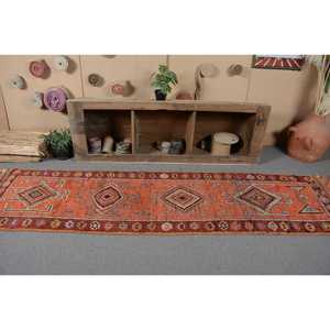 Tapis de couloir vintage, tapis turc 2,6x11 pieds, tapis oriental en laine orange - Product Image 4