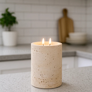Travertine <b>Marble</b> Candle <b>Jar</b> Holder Wholesale Direct Factory Handmade Stone Vessels Premium Candle Holders Custom Supply - Product Image 1