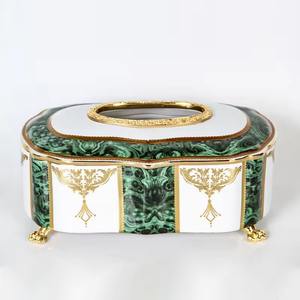 Caja de pañuelos verde antigua con acabado de latón Estilo único Decoraciones/adornos clásicos antiguos para el hogar - Product Image 2