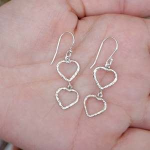 925 <b>Solid</b> Sterling <b>Silver</b> Dual Heart Drop <b>Earrings</b> for Girls Minimalist Design with Dangling <b>Silver</b> Finish - Product Image 3