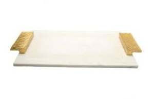 Plateau décoratif rectangulaire en marbre et métal avec poignée design, plateau de table de luxe avec poignée dorée, vente en gros, pour salle de bain - Product Image 4