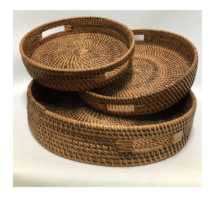 Bandeja de servicio de ratán de diseñador elegante Forma cuadrada Mango de cuero Diseño de ratán Bandeja de almacenamiento para manualidades - Product Image 2