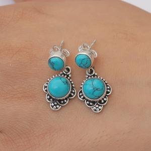 925 regalo de boda sólido diseñador Stud pendientes 925 plata esterlina hecha a mano piedras preciosas Spinner turquesa Stud pendientes joyería - Product Image 3