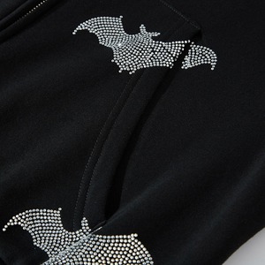 Sweat à capuche en éponge noire pour hommes, sweat à capuche uni avec strass, fermeture éclair complète, sweats à capuche de conception personnalisée de grande taille - Product Image 6