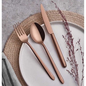 Juego de cubiertos chapados en oro de acero inoxidable personalizados, diseño Vintage de grado alimenticio, Cuchillos con mango martillado completo, cuchara, tenedor, juegos de cubiertos - Product Image 3