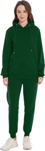 Ensemble de survêtement à capuche vert foncé pour homme, couleur unie, en coton, décontracté, sweat-shirt et pantalon à manches longues avec cordon de serrage, pour l'automne - Product Image 2