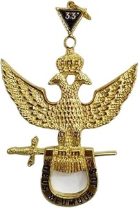 Emblème automobile maçonnique du Rite Écossais, Aigle à double tête du 33e degré - [Marron et blanc][3 Tall] - Product Image 3