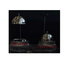 Set Of Two Round Shape Food Chafing Dish In Stainless Steel And Iron Chafing Dish With Hanging Lid For Sale - Product Image 1