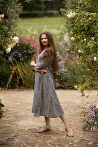 Swamini Handloom Cotton <b>Wrap</b> Dress Grey Blue Ethical Fashion - Product Image 5