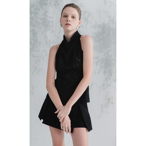 กางเกงขาสั้นสีดำสำหรับผู้หญิงกางเกงขาสั้นกระโปรงเทียมมีช่องด้านหน้าสำหรับใส่สต็อกกางเกงผ้าใยสังเคราะห์ผ้าสแปนเด็กซ์ทอสีขาว - Product Image 1