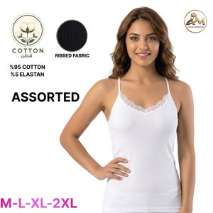 Débardeur Camisole Femme Sans Couture en Coton Côtelé à Bretelles Fines, Bordure Dentelle, Rayé, Respirant et Décontracté - Product Image 5