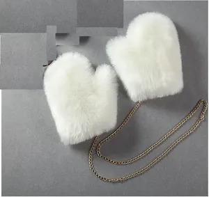 Hiver Usa Fashion Warm Faux Fox Fur Straw Mittens with Neck Chain Women's Plus Velvet Thick Plury Furry Mittens Trend Gloves - Product Image 4