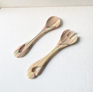 Multi-Color Wooden Salad Tool Vegetable <b>Serving</b> <b>Spoon</b> Set of 2-Pcs Wood Salad Server Set Kitchen Utensils <b>Serving</b> <b>Spoon</b> Fork Set - Product Image 6