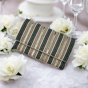 Elégant Sac de Soirée Portable de Grande Capacité Brodé Vertical Or Noir Perlé Motif Rayé Léger Chaînes Quotidien - Product Image 1